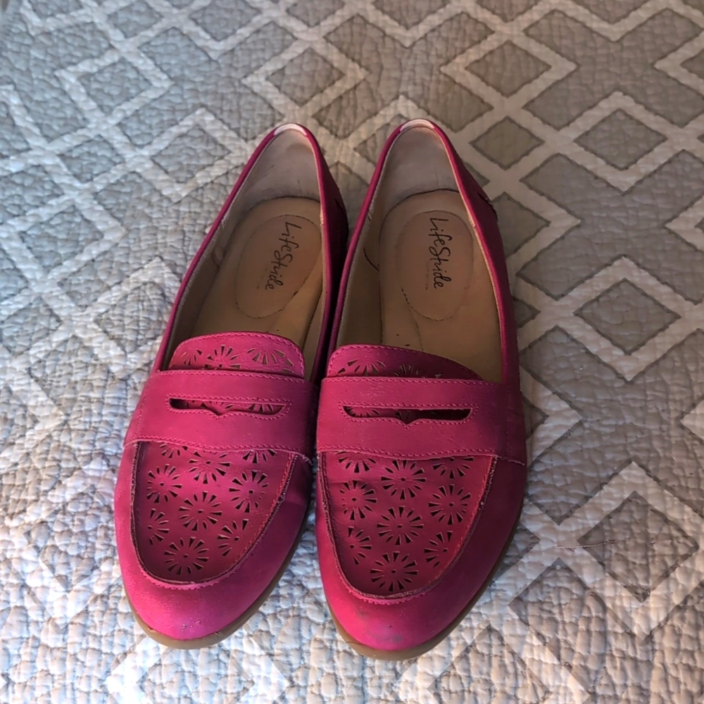 Life Stride Pink Floral Perforated Penny Loafers